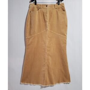 Vtg Newport News Fine Wale Corduroy Slit Raw Hem Maxi Skirt 32 XL Boho Cowgirl